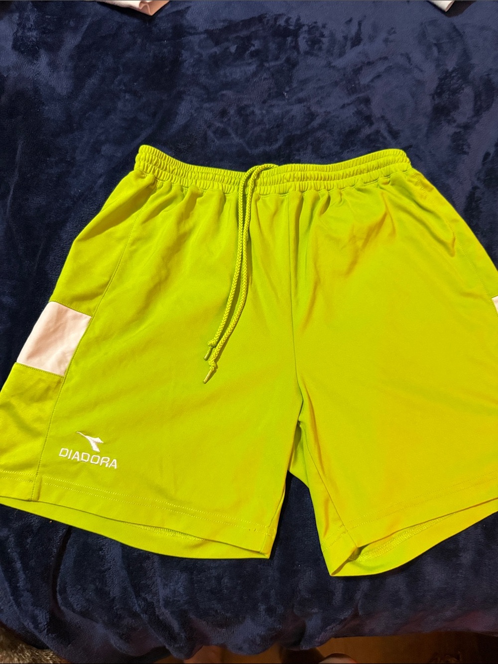 Diadora Men’s Neon Lime Athletic Shorts with Contrast Panel